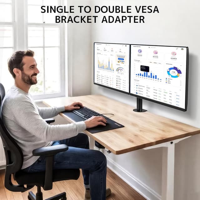 Detalle 2 de PUTORSEN Dual Monitorhalterung Wand & Adapter – bis zu 35 Zoll pro Bildschirm, 10 kg je Arm (VESA 75/100)