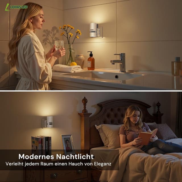 Thumbnail 6 de LOHAS-LED Bewegungsmelder-Nachtlicht (2er-Set) mit 3 Modi: ON/AUTO/OFF, warmweiß 3000K, dimmbar für Steckdose
