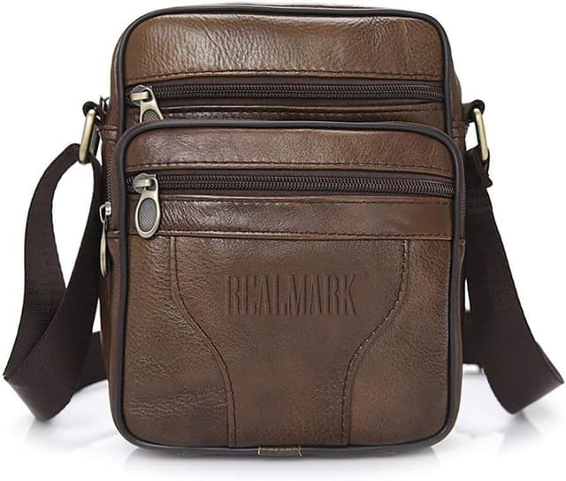 Detalle de Realmark men’s genuine leather cross body shoulder bag (small messenger satchel)