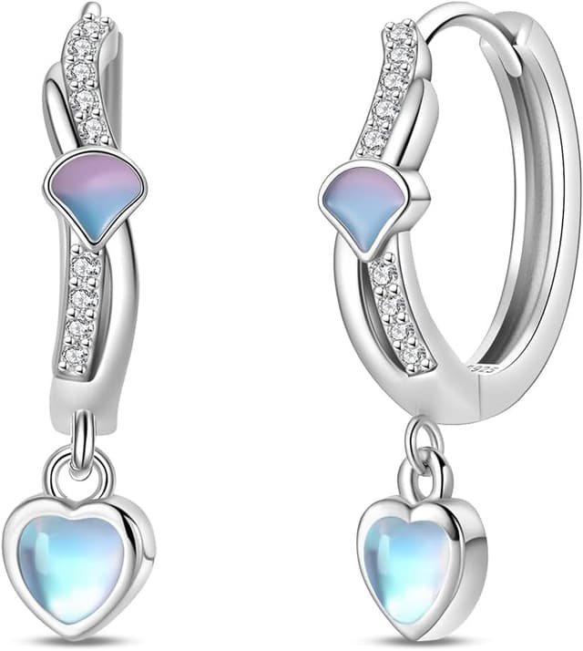 Detalle de QIKAOLA Orecchini a cerchio S925 in argento con pietre CZ e chiusura a clip