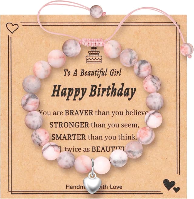 Detalle de Aucuu braccialetti per bambini con cuore in acciaio inox e pietra naturale, regalo per compleanno e Natale