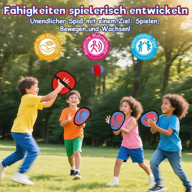 Detalle de Sunrad Klettballspiel mit 4 Fangscheiben und 4 Bällen – wasserdichtes Wurf- und Fangspiel für Kinder & Erwachsene