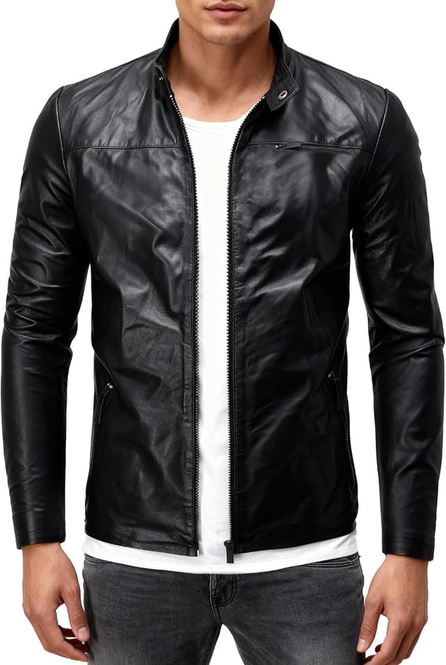 Detalle de Crone Epic Herren Lederjacke Cleane Basic aus 100% Echtleder – in vielen Varianten und Farben