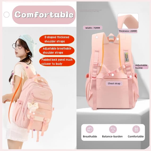 Detalle de Bansusu Girls Backpack for Primary & Secondary School (29L) with Padded Straps