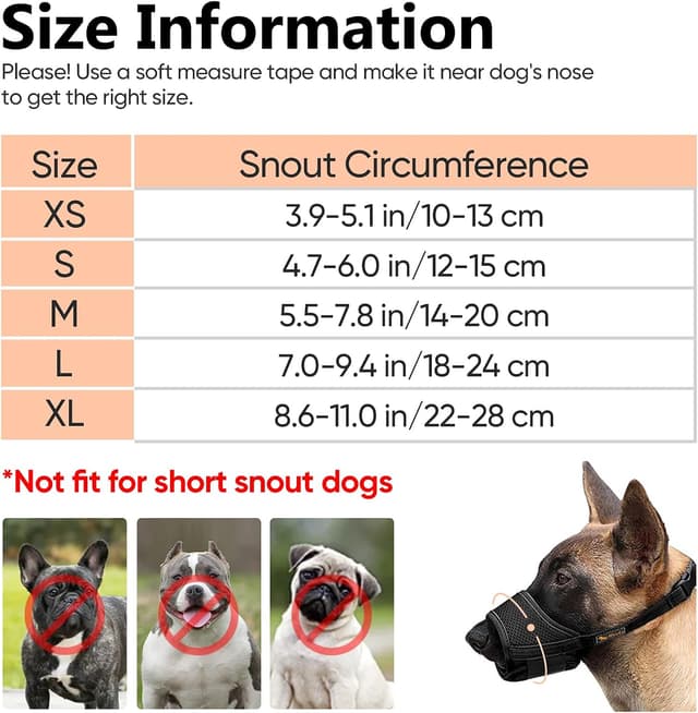 Detalle 2 de HEELE Maulkorb für Hunde (XL, Schwarz) mit verstellbarer Schlaufe, atmungsaktivem Nylon