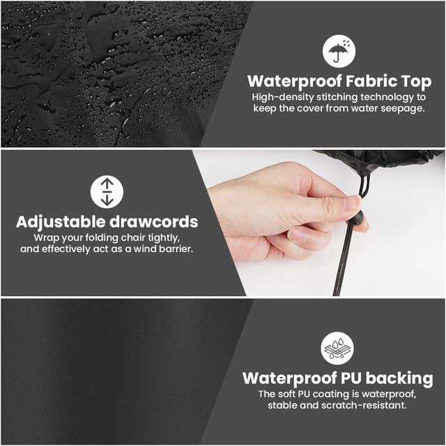 Detalle de OFFCUP waterproof garden chair covers (2-pack), 210D Oxford fabric with drawstring and storage bag, 93x82cm