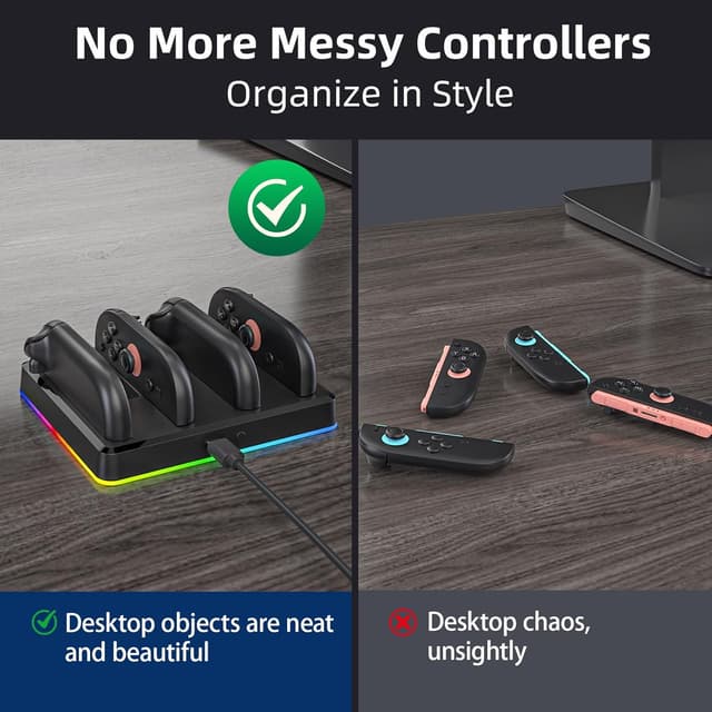 Detalle de Switch 2 Joy-Con Charging Dock (4-in-1) – Magnetic Fast Charger with LED, Wall Mount & USB-C Cable