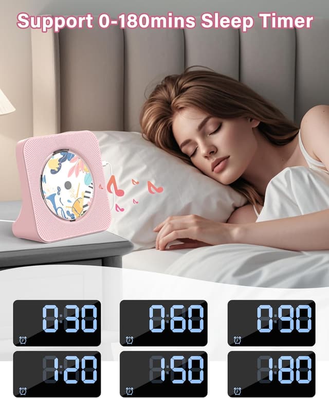 Thumbnail 6 de Greadio Portable CD Player with Bluetooth 5.0, FM Radio, AUX & USB (Pink)