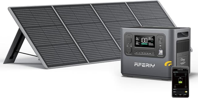 Detalle de AFERIY Solar Generator 2400W mit 200W Solarmodul, 2048Wh LiFePO4 Powerstation (IP65) – für Camping, Reisen & Stromausfälle