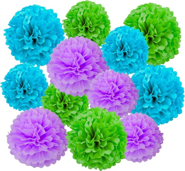 Detalle de We Moment Zone Papier Pompons Set (12 Stück) in Orange/Blau für Party, Hochzeit & Geburtstage