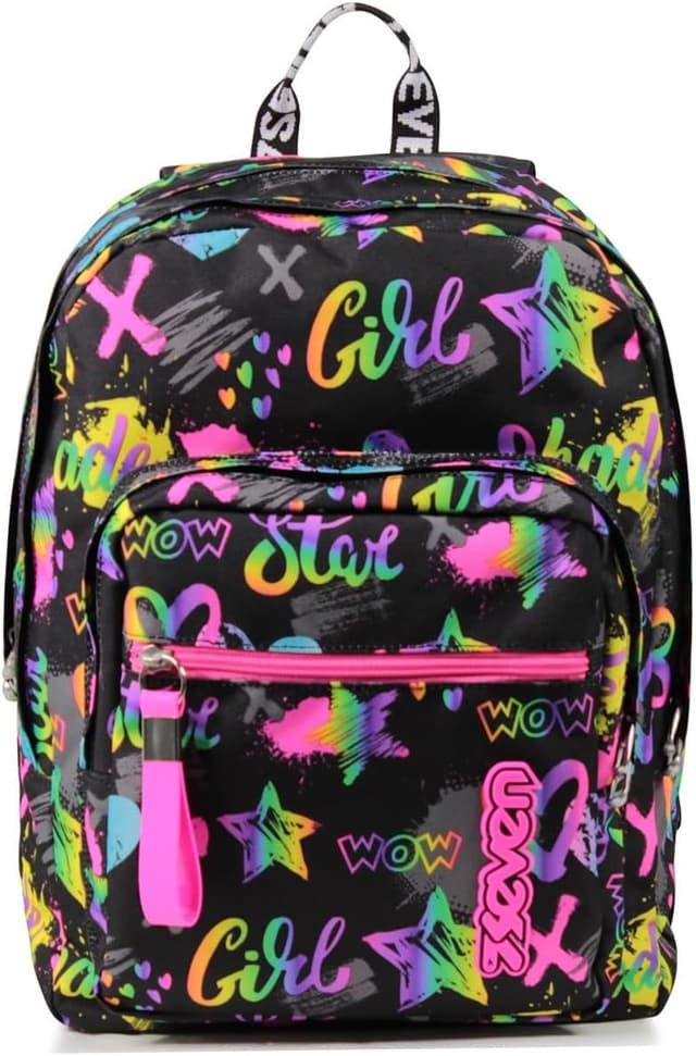 Detalle de Seven Zaino New Fit Rosa e Nero Fantasy Black, doppio scomparto da scuola e viaggio