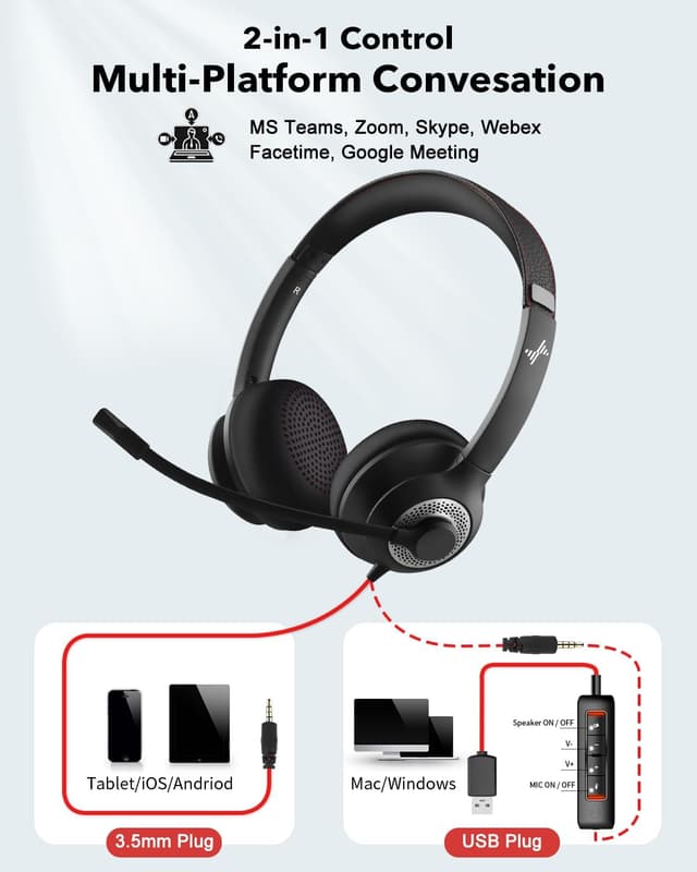 Thumbnail 4 de JIAMQISHI USB Headset with Microphone 40mm