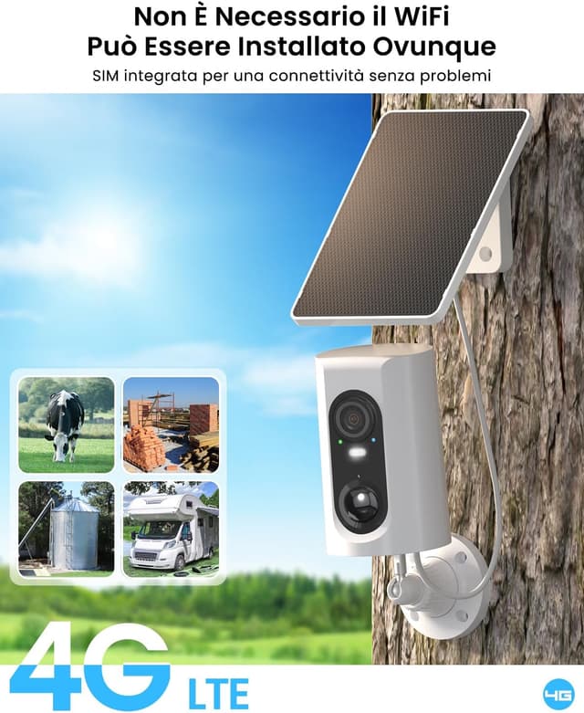 Detalle 2 de ANRAN Telecamera esterno 4G LTE senza fili con pannello solare, SIM e slot sigillato, 2K, PIR e audio bidirezionale (G3)