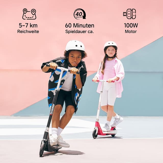 Detalle de iScooter Elektroroller für Kinder (6–12 Jahre) – 5/10/15/16 km/h, 3-fach höhenverstellbar, 150 W, bis 5–7 km Reichweite