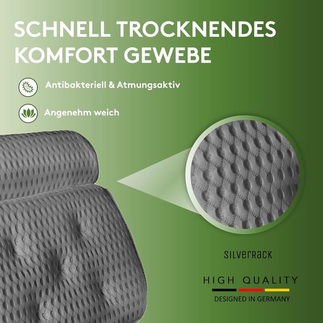 Thumbnail 6 de SilverRack Badewannenkissen MEDIUM-WEICH (Grau 4D) – Nackenkissen mit Saugnäpfen für die Badewanne
