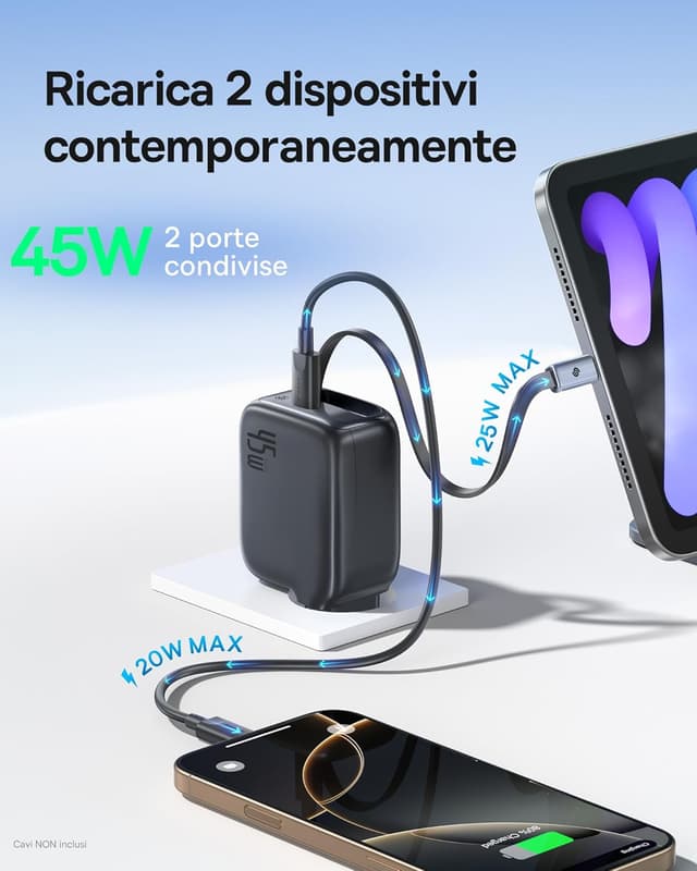 Detalle 2 de Baseus Enercore 45 W caricatore USB‑C con cavo retrattile