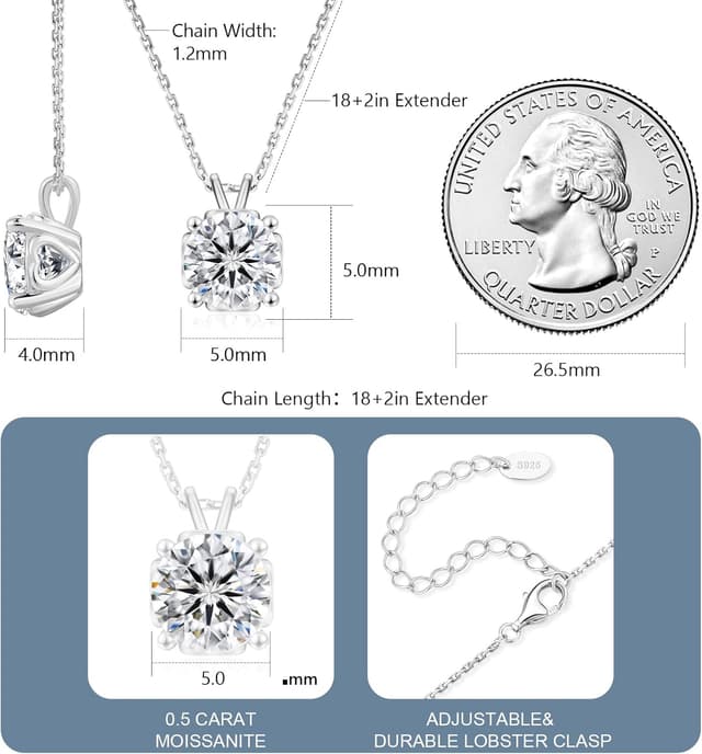 Thumbnail 6 de KRKC&CO Moissanit-Anhänger-Kette Damen aus 925 Silber – verstellbar 45+5 cm mit Geschenkbox