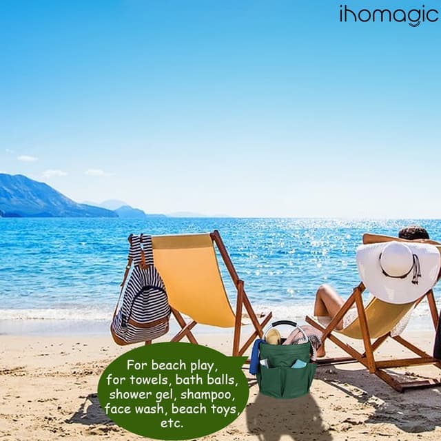 Thumbnail 6 de IHOMAGIC Foldable Storage Bin with 6 Outer Pockets (17L) – Round Tool Basket, Carrying Hamper, Blackish Green