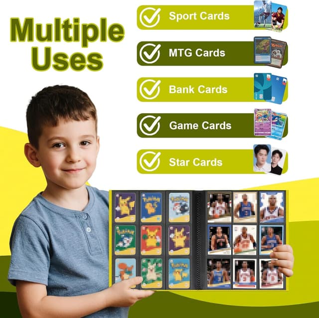 Detalle de 9-Pocket Trading Card Binder (12 Pages, 216 Pockets) PU Album for MTG, TCG, Pokémon & More