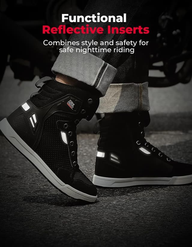 Detalle de KEMIMOTO Motorrad Schuhe Herren – Causal High-Top Sneaker mit verstärkten Schaltpads, reflektierenden Elementen