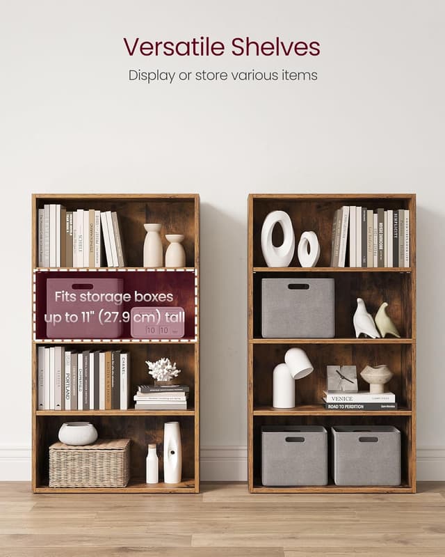 Detalle de VASAGLE LBC164X01 4-Tier Bookshelf with Adjustable Shelves and Open Compartments (Rustic Brown)