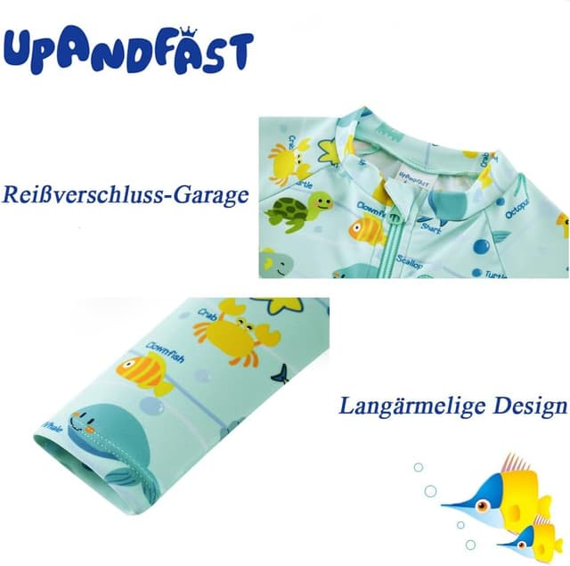 Detalle 2 de upandfast Baby Badeanzug mit schrägem Reißverschluss und UPF 50+ (Junge/Mädchen)