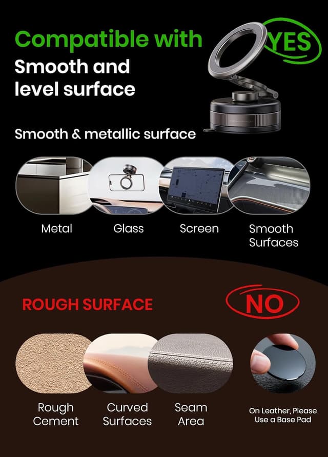 Detalle de PKBD Vakuum magnetische Handyhalterung fürs Auto mit 360° Drehung und 2500 gf Magnetkraft (Magsafe) – schwarz