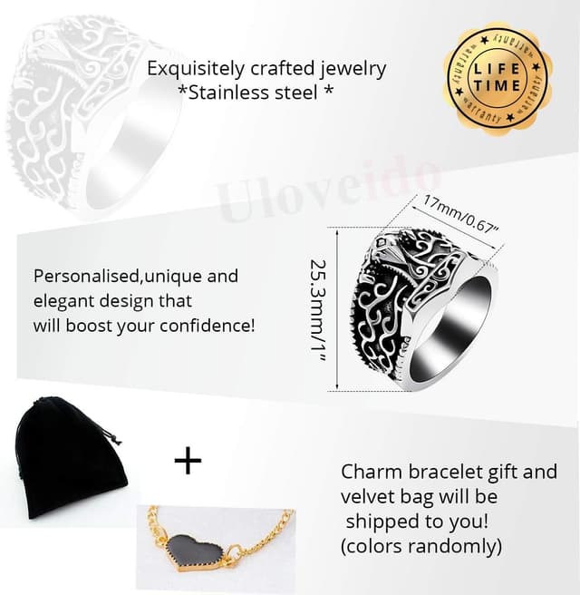 Thumbnail 6 de Uloveido Herren Edelstahl Ring „Gothic Ancient Cloud Hammer“ (316L), schwarz – verfügbare Größen 59 bis 69