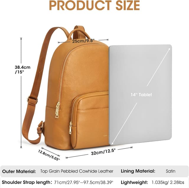 Detalle de Kattee sac à dos en cuir véritable pour femme