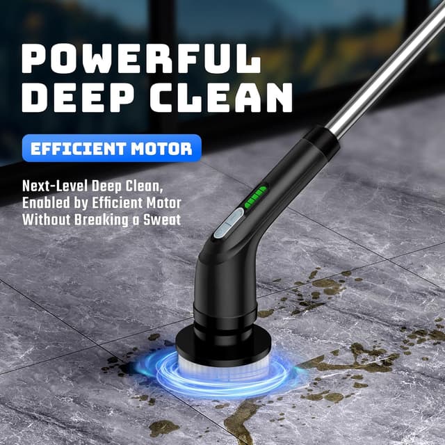 Detalle de Shower Scrubber with Long Handle: Cordless Electric Spin Scrubber with 7 Brush Heads (USB-C, IPX7)