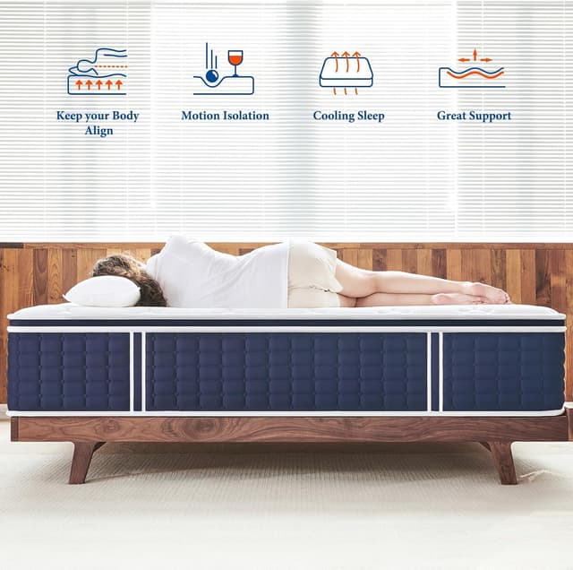 Detalle de Coolvie Twin Mattress 14 Inch Hybrid (Pocket Springs) in a Box