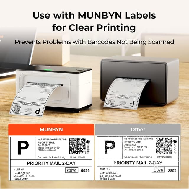 Detalle de MUNBYN Bluetooth 4x6 Desktop Thermal Label Printer (USB & iOS/Android) for shipping labels