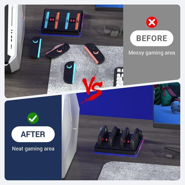 Detalle 2 de NANANINO Magnetic Charging Dock for Switch 2 Joy-Cons (4-in-1 fast charger, wall mount & RGB)