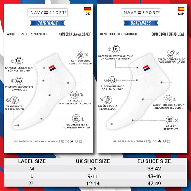 Thumbnail 4 de NAVYSPORT Chaussettes Homme Sport Coton Coussin Quart Long