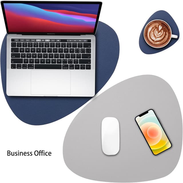 Detalle 2 de Myir JUN Tischsets aus PVC-Kunstleder (hellgrau/blau) – beidseitig nutzbar, abwaschbar, Set mit 4