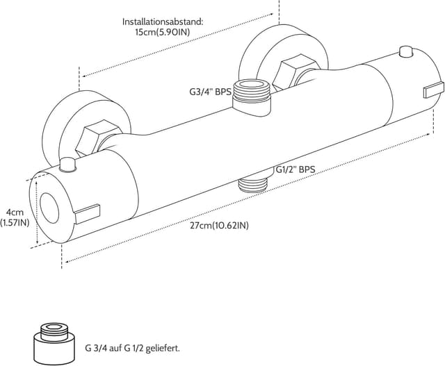Detalle de MORADO Duscharmatur mit Thermostat und 2 Auslässen (3/4" und 1/2" BSP), verchromt