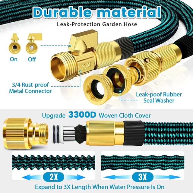Detalle 2 de Viosmut Expandable Garden Hose Pipe 15m (50ft) with 10-Mode Spray Gun and Retractable Design