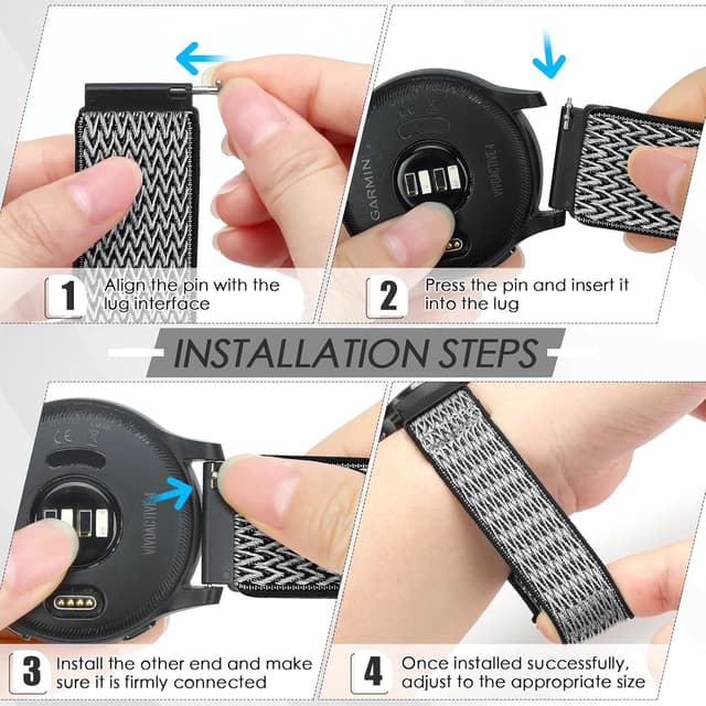 Detalle 1 de Relting 4 Pack 20mm Elastic Nylon Bands for Garmin Vivoactive/Venu, Amazfit Bip 3 & More