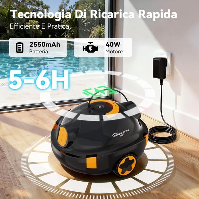 Detalle 2 de EVERCROSS BOT Y10 Robot Piscina senza fili con parcheggio automatico e filtro 180 μm