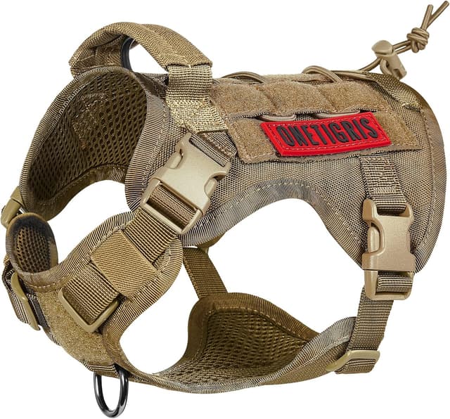 Detalle de OneTigris Hundegeschirr FIRE WATCHER aus 1000D Nylon (M, Braun) mit Griff und D-Ringen