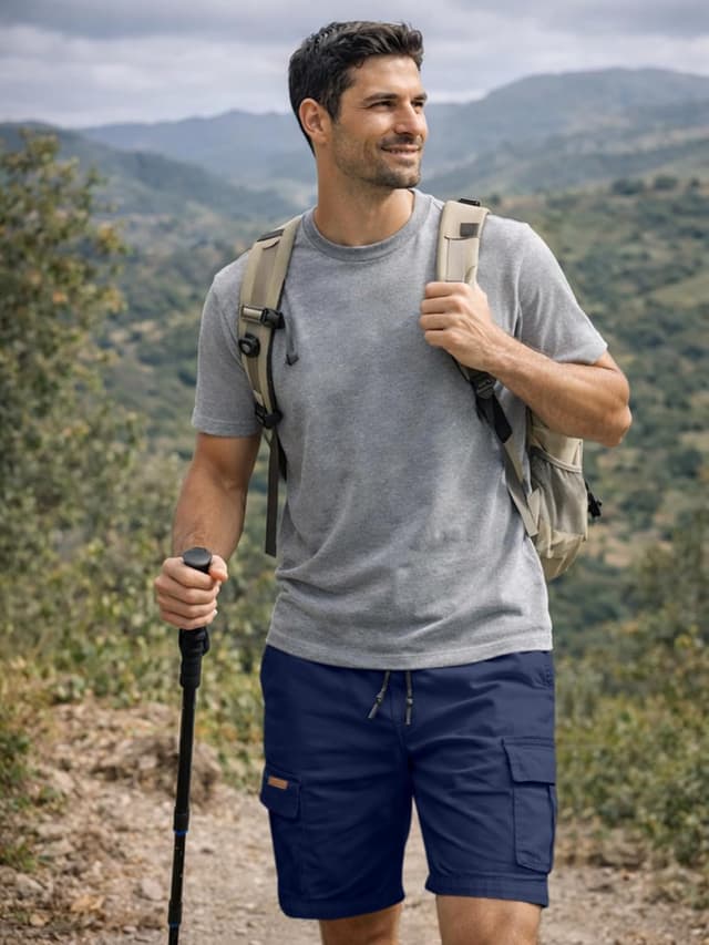 Detalle 2 de JMIERR Cargo-Shorts für Herren aus Baumwolle mit Taschen – kurze Freizeithose mit Knopfleisten