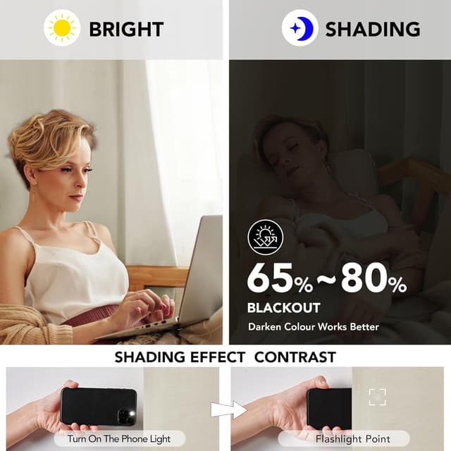 Detalle de Deconovo Verdunklungsvorhang mit Ösen (blickdicht, Thermo), Creme – 245 x 200 cm