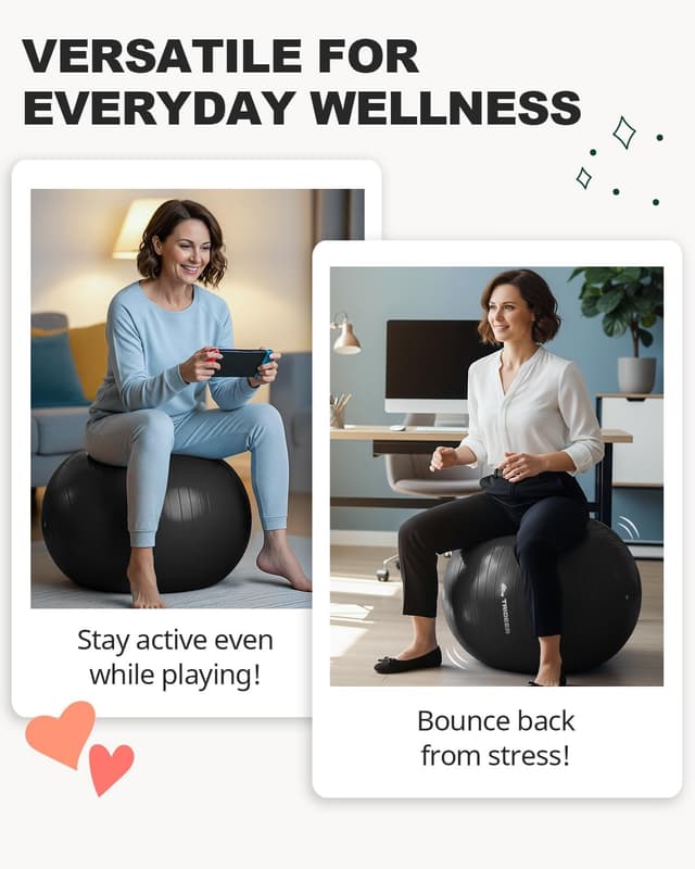 Detalle de Trideer Exercise Ball for Yoga, Pilates & Fitness (Stability Ball) with Quick Pump, 5 Sizes