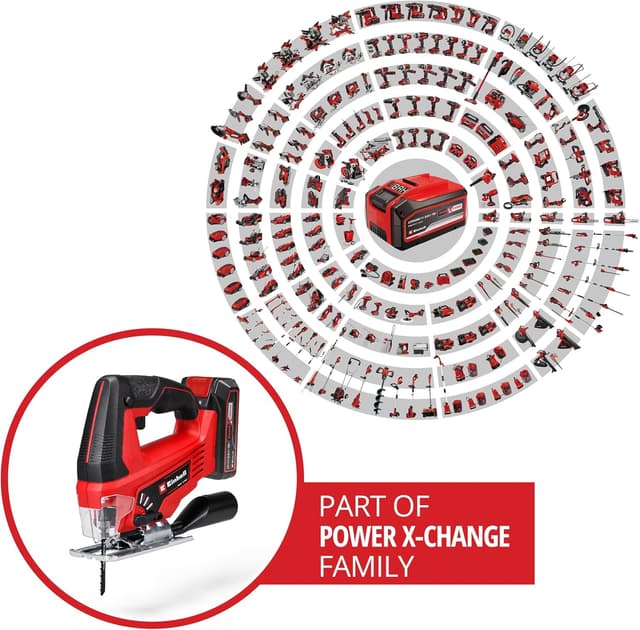 Detalle 2 de Einhell TC-JS 18/70 Li Power X-Change: seghetto alternativo a batteria 18 V, 70 mm (1 pz 2,5 Ah + caricabatterie)