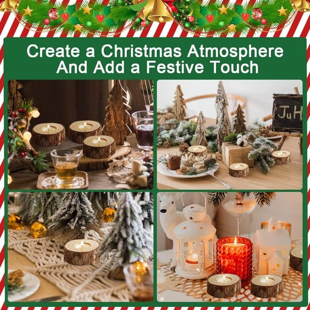 Detalle 1 de EMAGEREN 12 Wooden Tea Light Candle Holders set – rustic wooden votive holders for wedding centrepieces