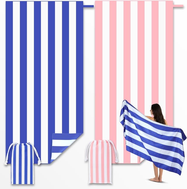 Detalle de Anavasi Microfibre Beach Towels for Adults (2 Pack) 180 x 90 cm with Drawstring Bag – Quick Dry, Sand Free, Lightweight