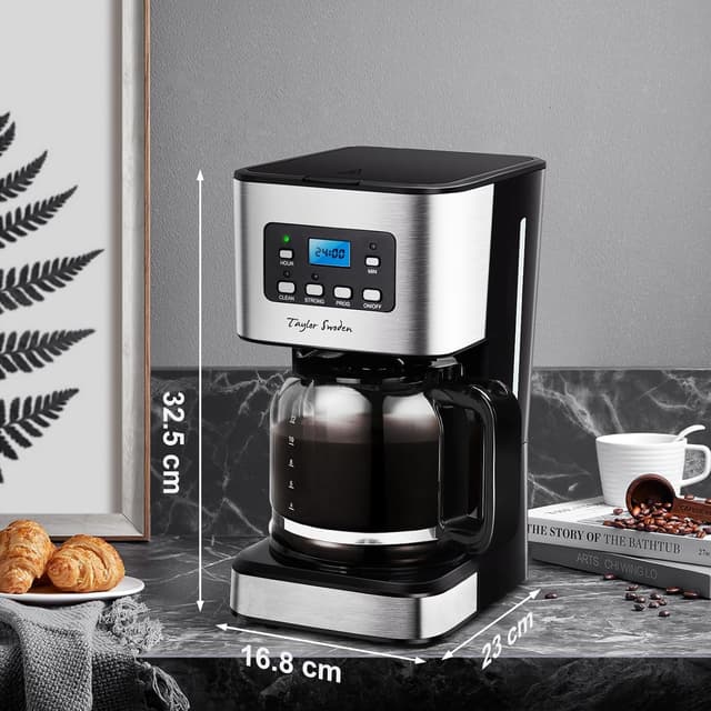Detalle de Taylor Swoden Darcy Kaffeemaschine mit Timer, 950 W, 1,5 l Filterkaffee für bis zu 12 Tassen (schwarz)
