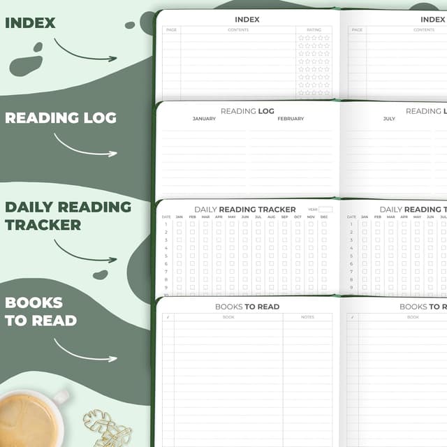 Detalle de Clever Fox Reading Journal – Guided Book Review Log with Reading Tracker (A5, Forest Green)