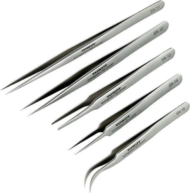 Detalle de TOWOT Stainless Steel Heat Resistant Tweezers (5 Pcs) for Craft, Electronics & Jewellery Making