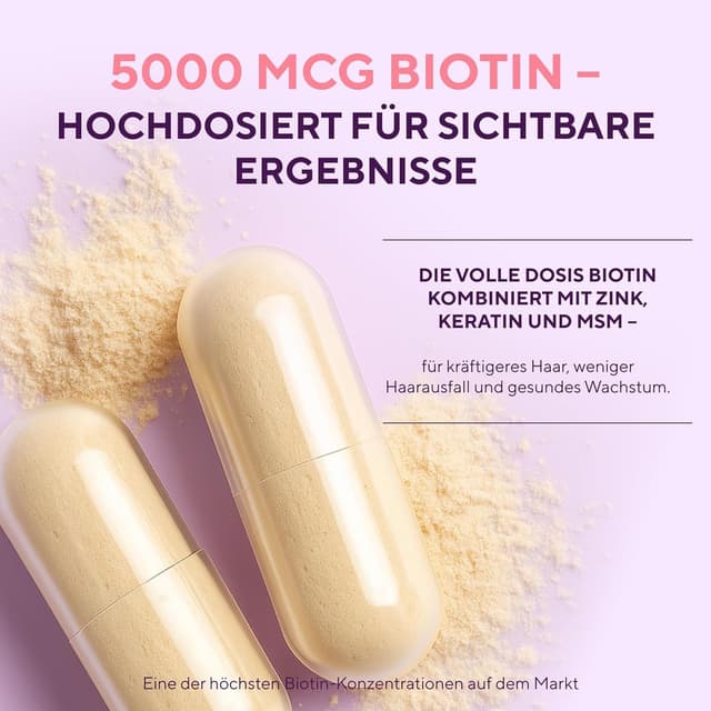 Detalle 1 de Haarvitamine Biotin 5000 mcg mit MSM Keratin 120 Kapseln